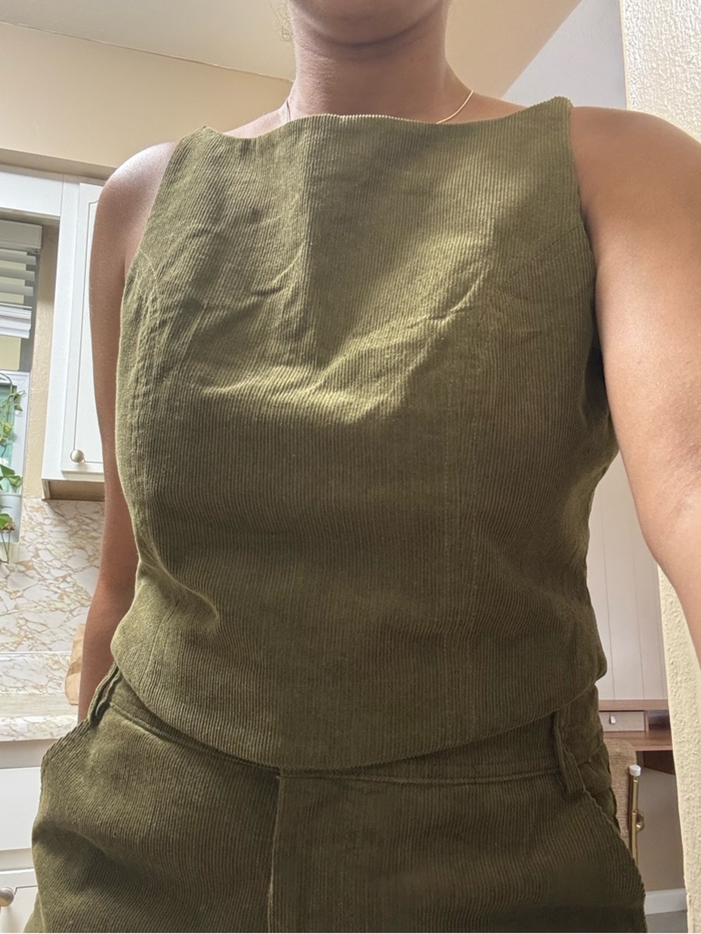 Wayf Olive Green Top & Wide Leg Pants Set - Picture 2 of 4